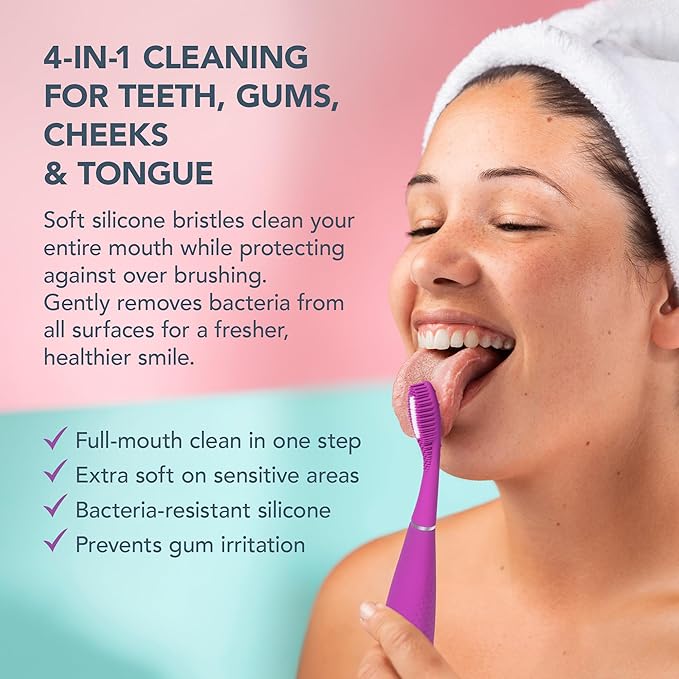 FOREO ISSA 4 Smile Electric Toothbrush – Compact &amp Travel-Friendly 4-in-1 Hybrid Brush Head Tough on Plaque Long Battery Life (265 Days) 6-Month Brush Head Replacement