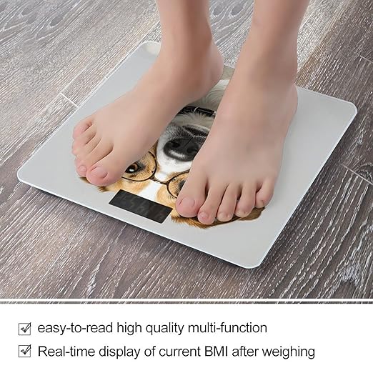 Dog with Glasses Digital Bathroom Scale for Body Weight Weighing Scale with Backlit LCD Display High Precision Measurements &amp Measures Weight Up to 180kg