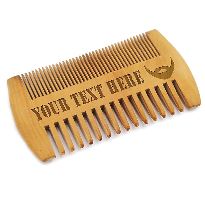 My Personal Memories Custom Engraved Wooden Beard and Mustache Comb - Personalized Grooming Wood Brush Gift with Dual Action Teeth for Men Guys and Him