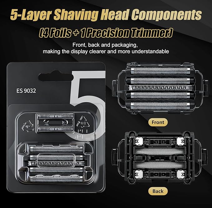 WES9032P Replacement Blades Compatible with Panasonic ARC5 5-Blade Shavers Outer Foil and Inner Blade Set WES9032P Compatible with ES-LV97-K ES-LV67-K ES-LV95-S ES-LV65-S (2 Pcs)