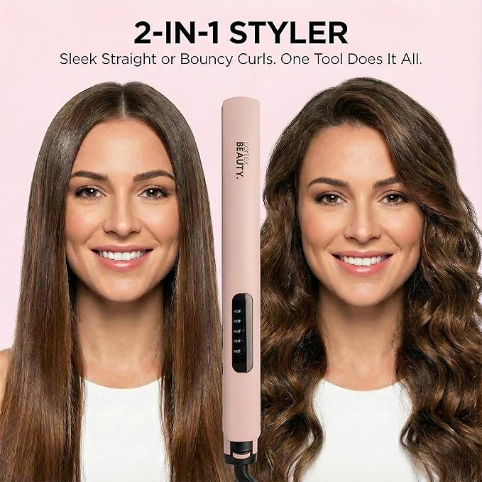Cortex Beauty Flat Iron Hair Straightener 1 Inch | Professional Ceramic Coated Plates Flat Iron for Smooth Shiny Frizz-Free Hair Fast Heating One-Pass Styling Results Salon Quality Finish (Pink)