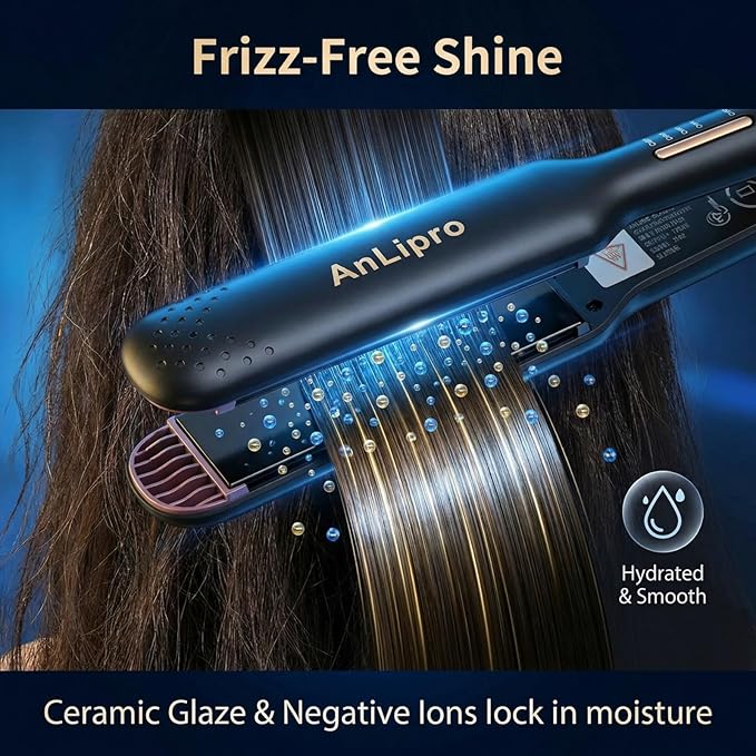2-in-1 Hair Straightener and Curler Ceramic Flat Iron with Floating Plates Anti-Frizz Hair Styling Tool Adjustable Temperature Fast Heating Dual Voltage for Travel and Home Use