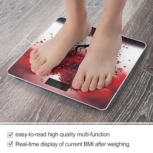Red Love Heart Tree Scale for Body Weight Anti-Slip Tempered Glass Digital Bathroom Scales Clear LCD Display Weighing Scale Safe Rounded Corners Smart Scales