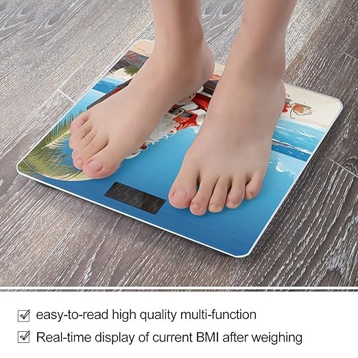 Santa Claus at Beach Bathroom Scale Ultra-Bright Liquid Crystal Screen Weight Scale Accurate Bathroom Body Scales for Body Weight Bathroom Pet Home Bedroom Gift-Giving