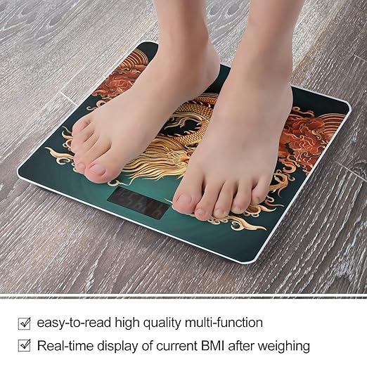 Dragon Chinese Background Scale for Body Weight Anti-Slip Tempered Glass Digital Bathroom Scales Clear LCD Display Weighing Scale Safe Rounded Corners Smart Scales