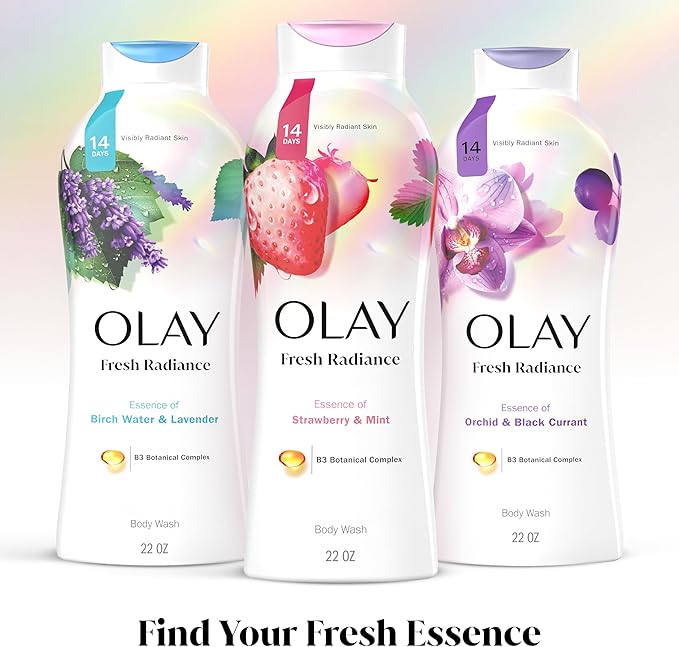 Olay Body Wash for Women Fresh Radiance Refreshing &amp Renewing Made with Plant Based Cleansers B3 Botanical Complex For All Skin Types Strawberry &amp Mint Scent 3.0 fl oz (Pack of 24)