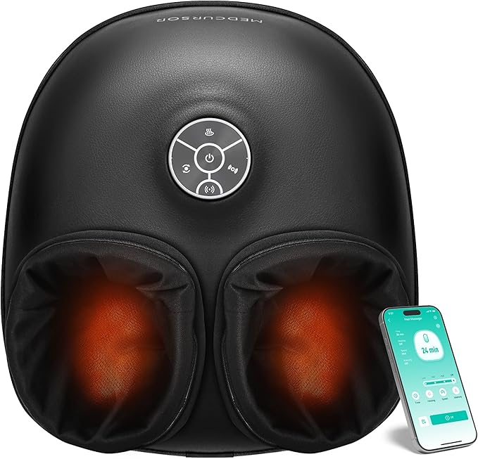 Medcursor Foot Massager with Heat - 2026 Upgraded Shiatsu Deep Kneading Machine Multi Air Compression Intensity Smart APP Mobile Remote Control Feet Massage for Home and Office Use