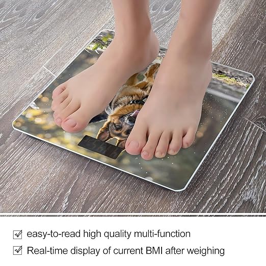 Running German Shepherd Dog Bathroom Scale for Body Weight Bathroom Weighing Scales with Back Lit LED Display Sturdy Tempered Glass Body Weight Bathroom Scale 400lb Weighing