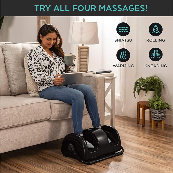 Best Choice Products Heated Shiatsu Foot Massager for Pain Relief Plantar Fasciitis Neuropathy Blood Circulation w/Compact Design - Satin Black