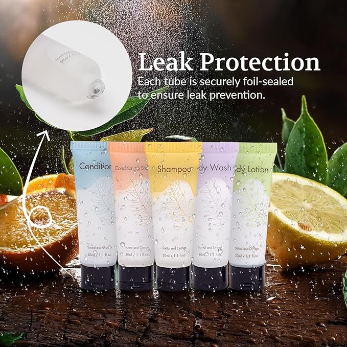 Leak-Proof Travel Size Body Wash 1 Oz Each Pack of 100 Bulk Pack Hotel Body Wash Santal and Orange Scent Amenities and Toiletries for Hospitality