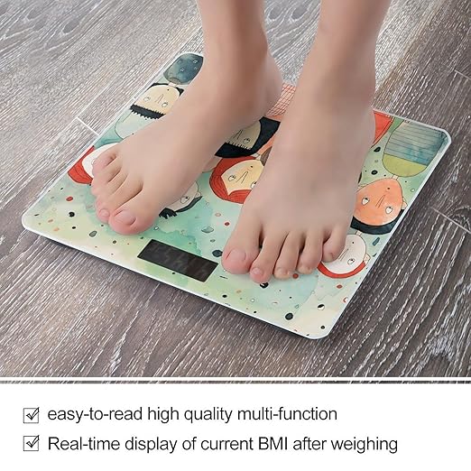Primitive Art Style Bathroom Scale Automatic Power On/Off Body Scales LCD Backlight Display Square Digital Scale Rounded Corners Bathroom Scales for Home Bedrooms