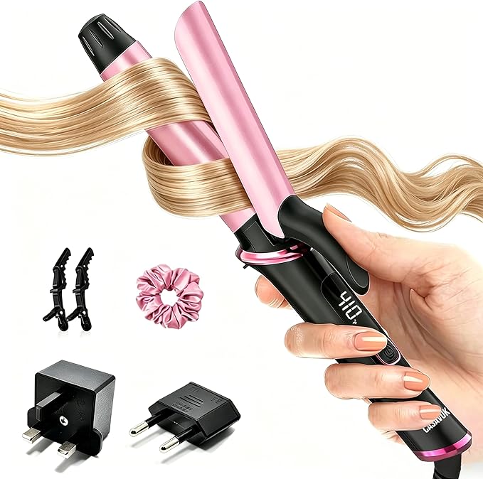 Dual Voltage Travel Curling Iron 110-240V 1 Inch Mini Curling Iron Travel Size with UK &amp EU Plug Adapters Portable Curling Iron for Worldwide 5 Heat Settings Small Curling Iron for Short Hair