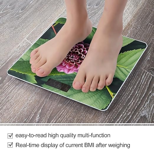 Flower Leaves Purple Red Flower Scale for Body Weight Digital Bathroom Scale Toughened Glass High Precision Scales for Body Weight with Large LCD Backlight Display Weight Scales