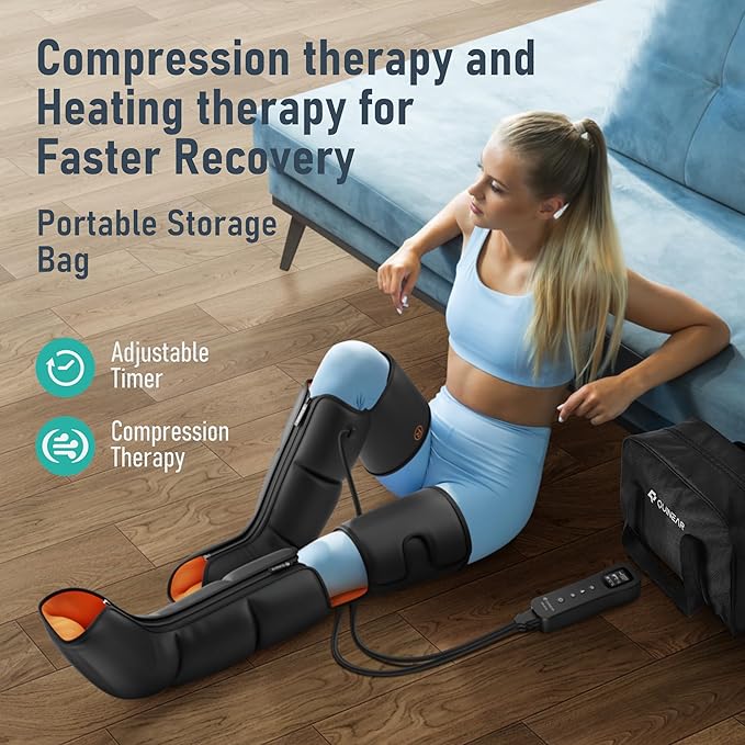 QUINEAR Leg Massager with Compression 3-in-1 Foot Calf &amp Thigh Massager and Compression Therapy with Timer Leg Massage Boots for Circulation and Pain Swelling Edema Relief FSA-HSA Eligible