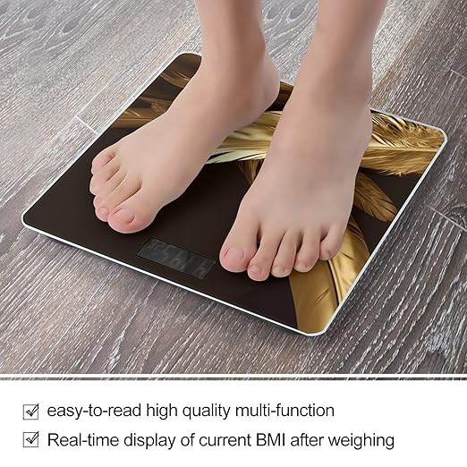 Golden Feathers Digital Bathroom Scale for Body Weight with High Precision Digital Weighing Scale with BMI Clear LCD Display and Step-On Measures Weight Up to 180kg