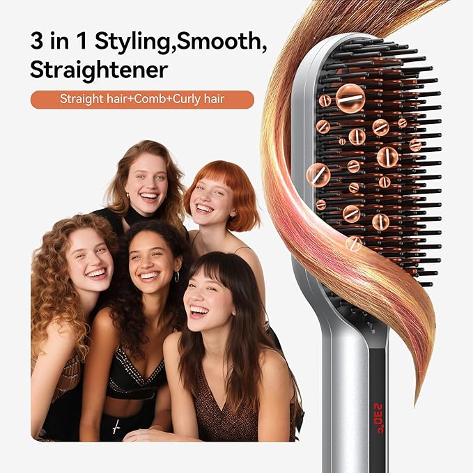 Tourmaline Ceramic Curling Iron for Long-Lasting Curls Heat Resistant GloveFlat Iron for Thick Curly HairHair Straightener Brush