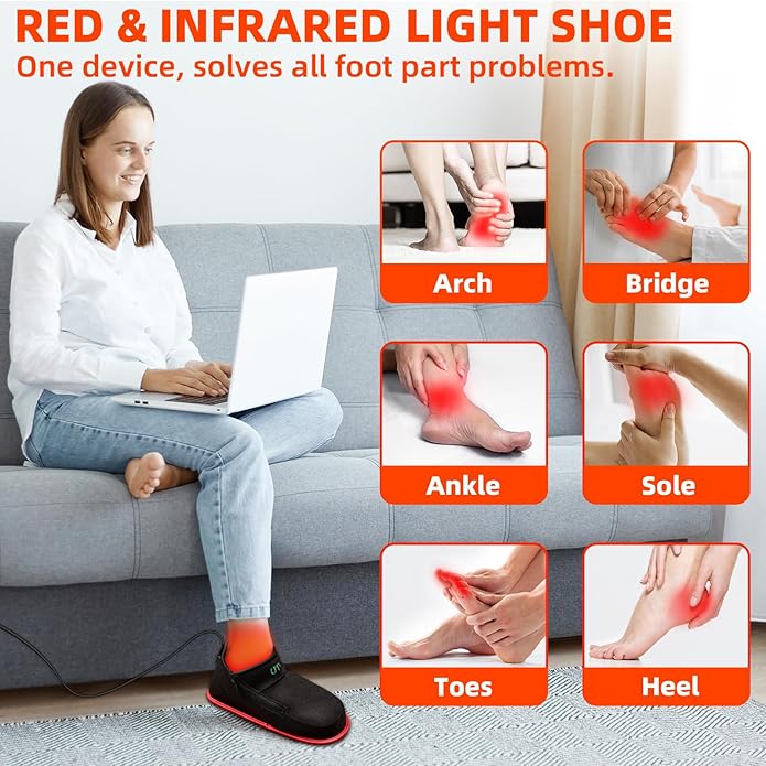 UTK Red Light Therapy for Feet &amp Ankle 660nm Red Light &amp 850nm Infrared Light Shoe Full Wrapped Boots for Foot Heel and Ankle Pain Relief 20Min Auto Off Pulse Mode One Size Fits All(1 Pa