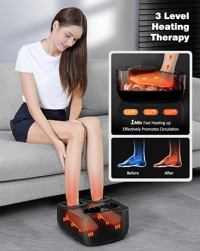KNQZE Foot Massager with Heat and Remote Shiatsu Deep Kneading Feet Massager for Plantar Fasciitis &amp Neuropathy Foot Warmer Gifts for Mom Women Men Dad Fits Up to Men Size 12