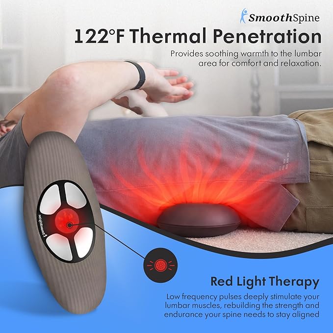 SmoothSpine Multi Therapy Pro - Back Massager Comfort Device with Heat Massage Air Traction EMS &amp Red Light-Therapy - At-Home Relaxation &amp Support for Lower Back