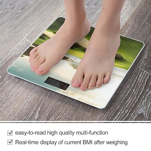 Beach Golf Course Scale for Body Weight Anti-Slip Tempered Glass Digital Bathroom Scales Clear LCD Display Weighing Scale Safe Rounded Corners Smart Scales