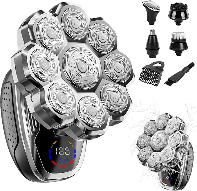 Electric Razor for MenHead Shavers for Bald MenElectric Shavers for Men with Wet &amp Dry Bald Head Shaver 9D Floating 5-in-1 Body Shavers Comes with Magnetic Detachable Blades