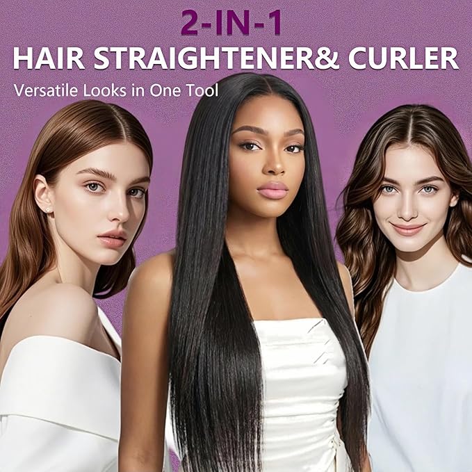 Hair Straightener Flat Iron &amp Curler 2 in 1 Titanium Ceramic Ionic Hair Straightener with 4 Adjustable Heat Curler for Fast Smooth Styling Anti-Frizz Styling Tool