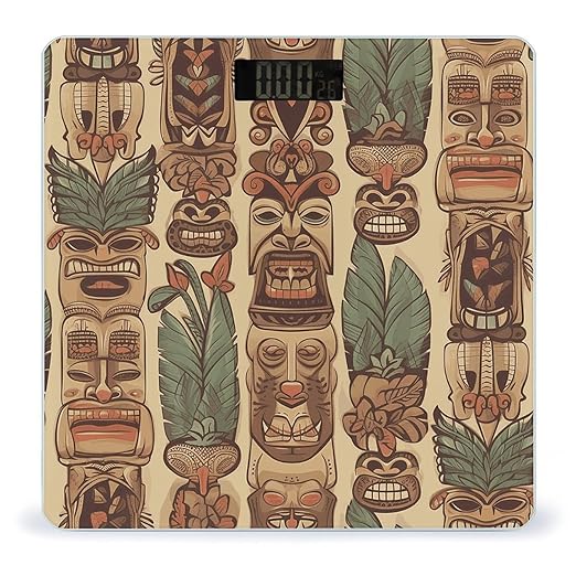 Vintage Aloha Tiki Bathroom Scale Automatic Power On/Off Body Scales LCD Backlight Display Square Digital Scale Rounded Corners Bathroom Scales for Home Bedrooms
