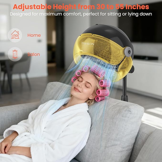 TASALON Gold Portable Hooded Hair Dryer for Home Standing 1875w Ionic Hooded Dryer on Wheels with Hood Professional Adjustable Height Sit Under Bonnet Dryer for Women and Beauty Salon