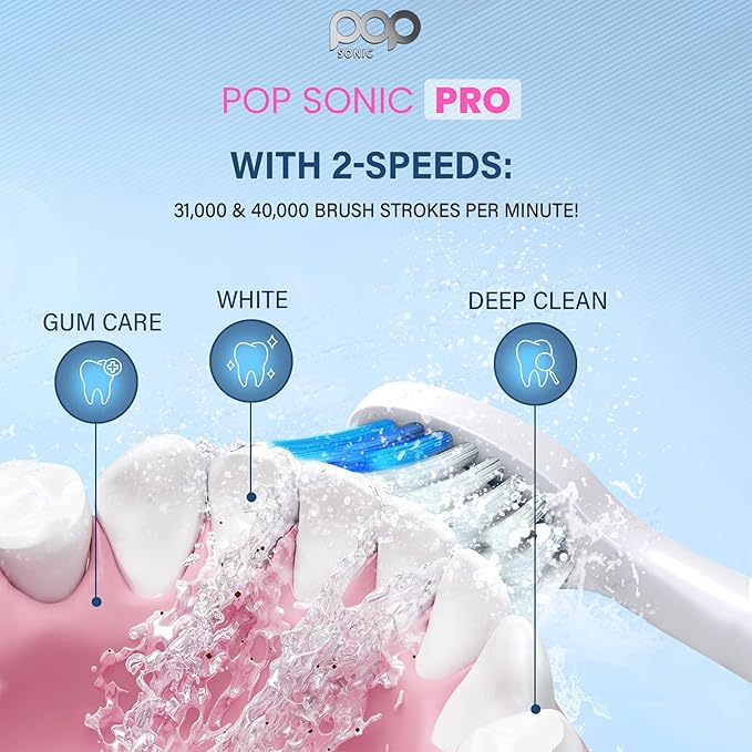 Pop Sonic Ultimate Pro Rechargeable Toothbrush (Hawaiian Blue) - 40000 Strokes/Min - Long-Lasting Nylon Bristles - Teens &amp Adults with Quadrant Pacer &amp Timer