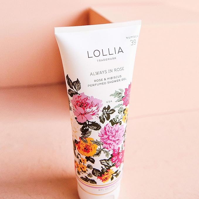 LOLLIA Always in Rose Shower Gel 8 fl. oz. – Rose &amp Hibiscus – Scented Shower Gel Body Wash Shea Butter Body Wash Bath Wash for Women Beautiful Shower Gel Moisturizing Body Wash