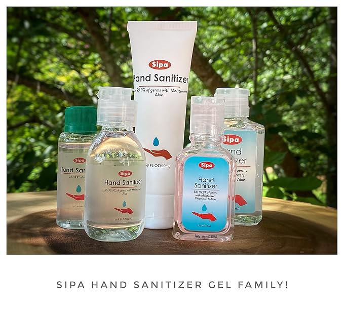 SIPA Hand Sanitizer Travel Size 2oz/ 60 ml Flip Cap Bottle Bulk Travel Size Soothing Gel with Aloe and Vitamin E (Pack of 16)