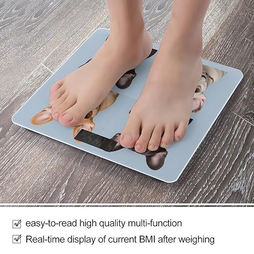 French Bulldog Scale for Body Weight Digital Bathroom Scale Toughened Glass High Precision Scales for Body Weight with Large LCD Backlight Display Weight Scales