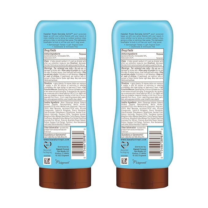 Hawaiian Tropic Everyday Active Lotion Sunscreen SPF 308Fl OzHawaiian Tropic Sunscreen SPF 30SunblockOxybenzone Free-SunscreenBroad Spectrum-Sunscreen Pack8Fl Oz each(Pack of 4)
