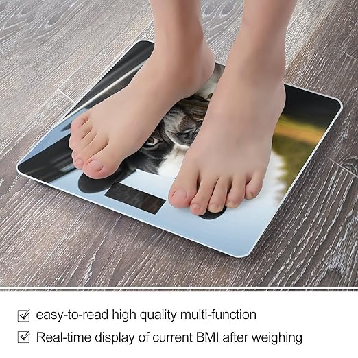 Puppy Dog Boston Terrier Bathroom Scale Rounded Smart Scale for Body Weight Automatic Power On/Off Weight Scales Accurate Bathroom Digital Scales for Pet Home Bedroom Kitchen