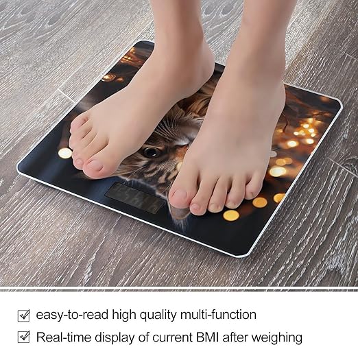 Cat Hanging Christmas Lights Digital Bathroom Scale for Body Weight Weighing Scale with Backlit LCD Display High Precision Measurements &amp Measures Weight Up to 180kg