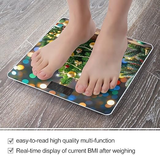 Christmas Tree and Bells Scale for Body Weight Highly Accurate Digital Bathroom Body Scale Digital Bathroom Scales for People Anti-Slip Large LCD Display Smart Scales