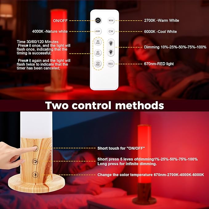 670nm Red Light Therapy &amp 10000 Lux Sun Lamp – Dual Mode Happy Light &amp Sunlight Lamp for Sleep Relaxationwith Remote Control Adjustable Timer Memory Function and 4 Color Temperatures Sun