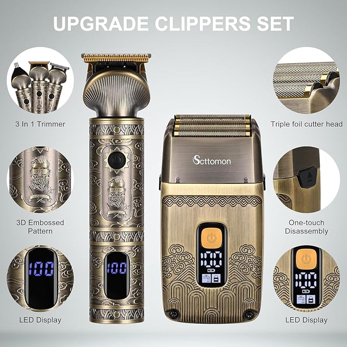 T-Blade Hair Trimmers &amp Electric Shavers for Men Foil Shaver Beard Trimmer Men's Grooming Kit with Triple Blades Cordless