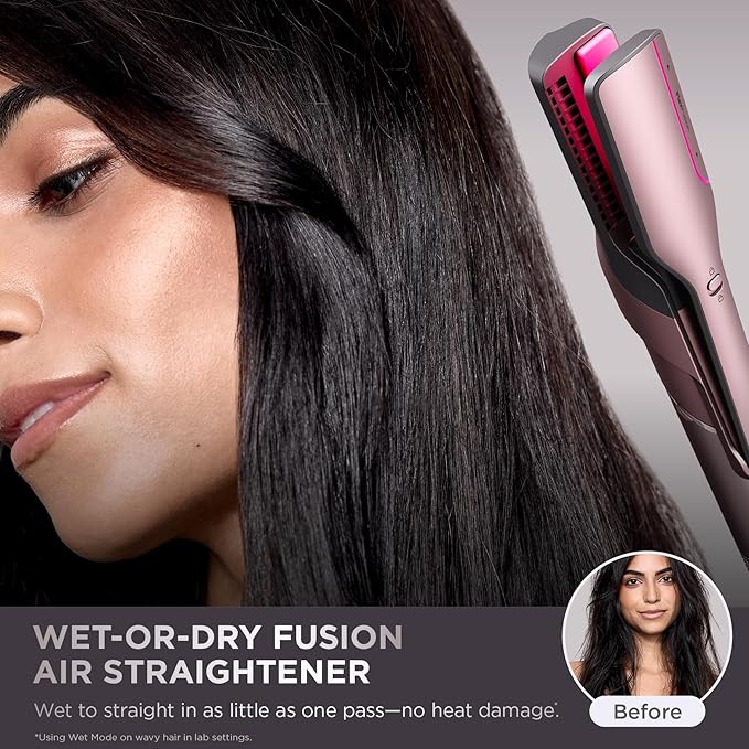 Shark FlexFusion Hair Straightener &amp Powerful Hair Dryer with Fusion Hair Brush Ceramic Air Styler with Auto-Wrap Curlers &amp Concentrator Ceramic Plates Cosmic Blush HD641S