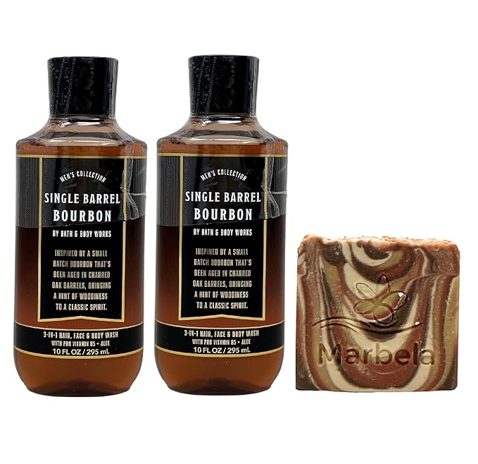 Bath &amp Body Works Men's Collection Single Barrel Bourbon 2 Pack Body Wash Bundle with a Clay Baby Bar Soap