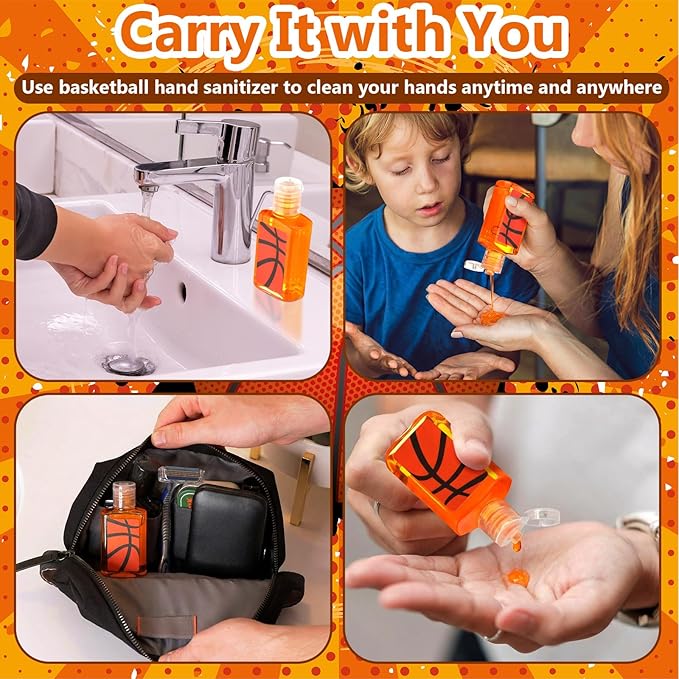 50 Pcs Basketball Party Favors - Mini Hand Sanitizer Bulk (Not Rinse-Free) 1 Fl oz Travel Size Gifts for Basketball Lovers Team Players Senior Night Sports Birthday