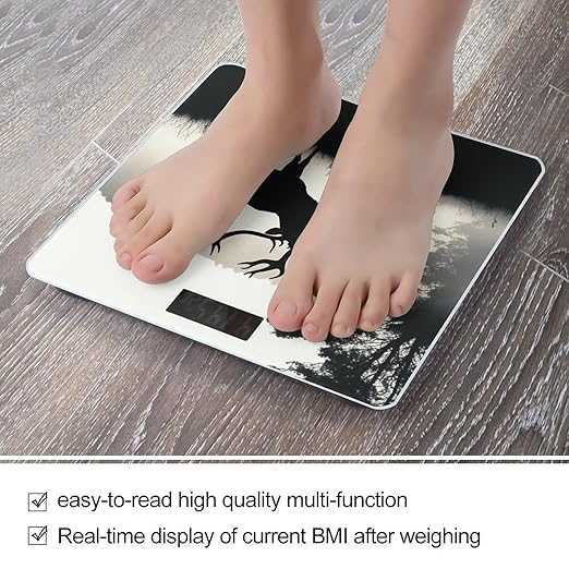 Wildlife Deer Silhouette Scale for Body Weight Anti-Slip Sturdy Tempered Glass Weighing Machine Highly Digital Accurate Bright LCD Bathroom Scale for Household Gift
