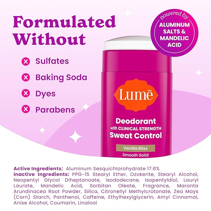 Lume Sweat Control Solid 2 Pack Vanilla Bliss NEW FORMULA AND PKGING