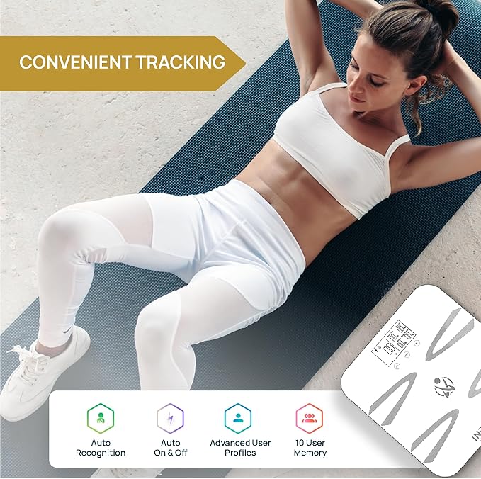 INEVIFIT Body-Analyzer Scale Highly Accurate Digital Bathroom Body Composition Analyzer Measures Weight Body Fat Water Muscle BMI Visceral Levels &amp Bone Mass for 10 Users. Includes Batterie