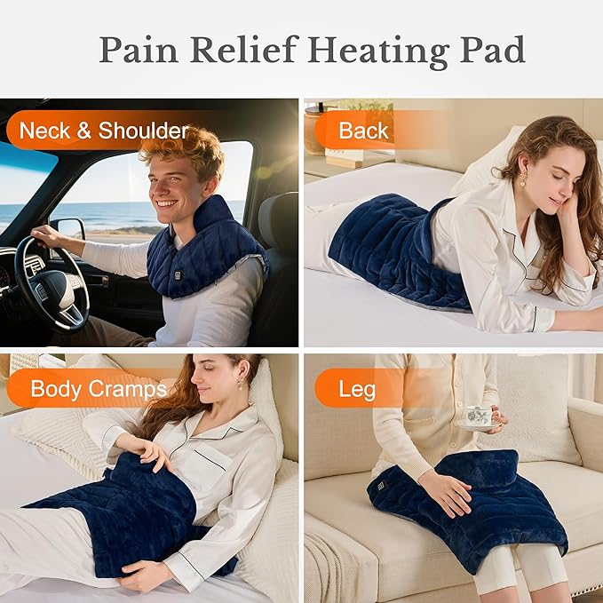Portable Cordless Heating Pad for Neck Shoulders &amp Back - Rechargeable Battery Operated Heating Pad with 3 Heat Settings Birthday Gift for Women Weighted Neck Warmer for Pain Relief (Navy Blue)