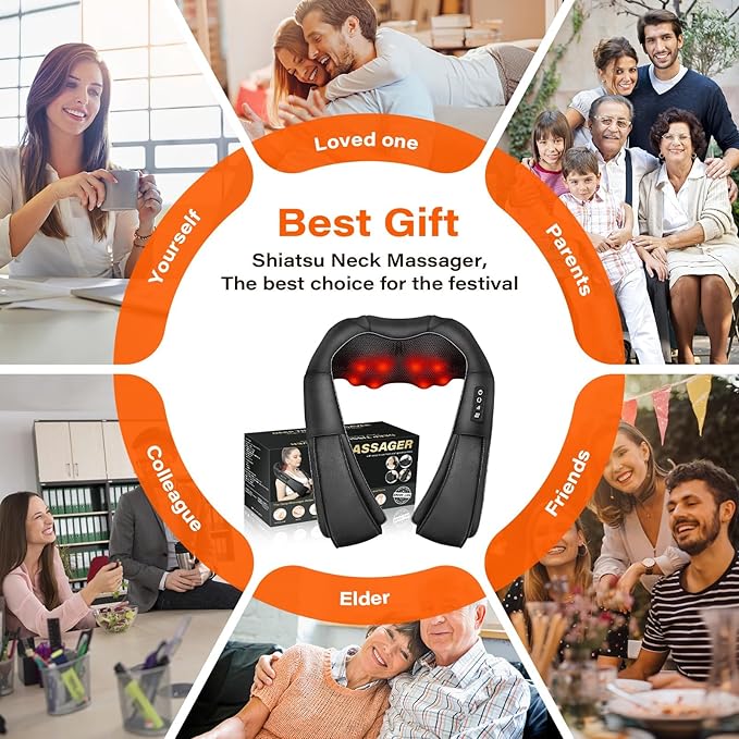 Neck Massager for Pain Relief Deep Tissue with Heat FSA Eligible 3D Kneading Massage Pillow Back Shoulder Massager for Body Muscle HSA Eligible Gifts for Him Her (NOT Cordless) (Black)