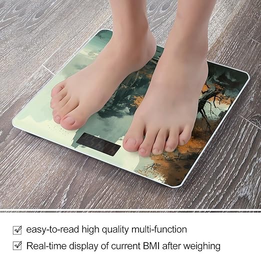 Landscapes and Trees Scale for Body Weight Anti-Slip Tempered Glass Digital Bathroom Scales Clear LCD Display Weighing Scale Safe Rounded Corners Smart Scales