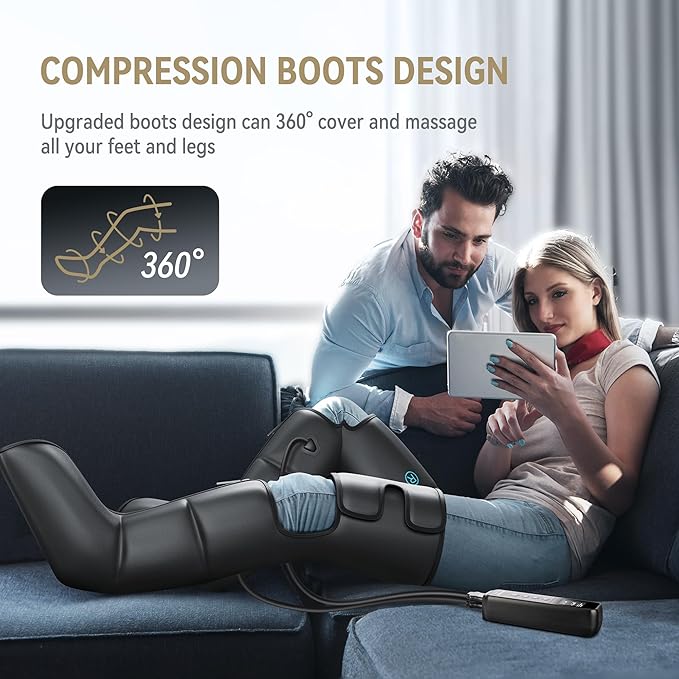 FIT KING Air Compression Leg Massager with Heat and Compression for Circulation and Pain Relief Full Leg &amp Foot Massager for Swelling Edema RLS with Pressure Sensor LCD Display for Dad Mom Wife