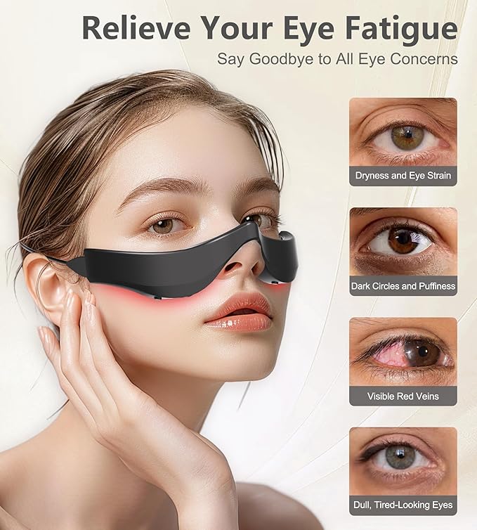 Under-Eye Red Light Therapy Glasses Rechargeable Therapy Device Microcurrent Eye Massager Eyes Bag Remover for Dark Circles Eye Bags &amp Wrinkles