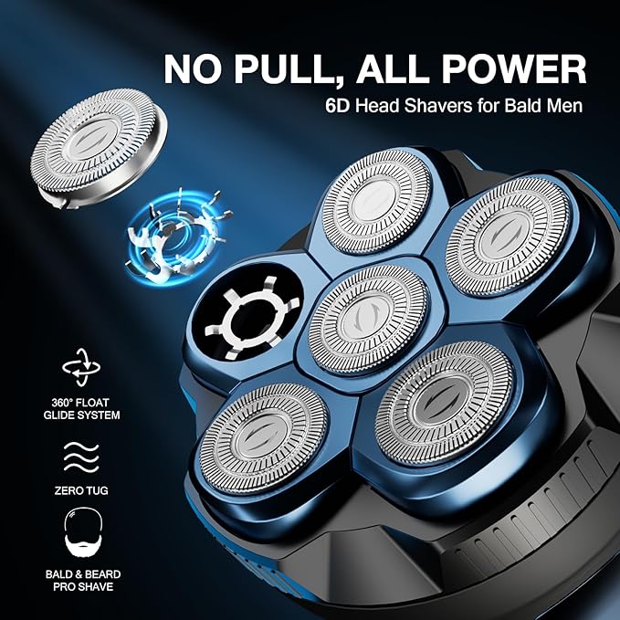 PRITECH Head Shaver for Bald Men - Effortless 6D Floating ShaveElectric Head Shavers for Men &amp Bald Head ShaversWaterproof Cordless Razor for Smooth ScalpFace &amp Perfect Beard2-Speed80Min